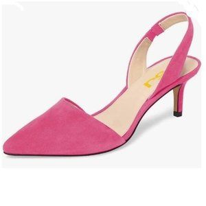 FSJ Hot Pink Low Kitten Heels Pumps Pointed Toe Slingback Sandals